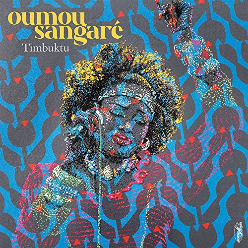 Album cover for Oumou Sangaré’s “Timbuktu” featuring a dotted portrait.