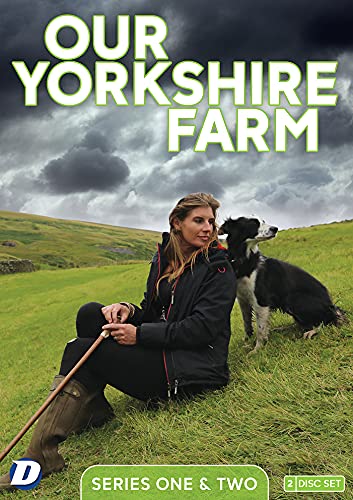 DVD cover for “Our Yorkshire Farm” featuring a woman and dog in a field.