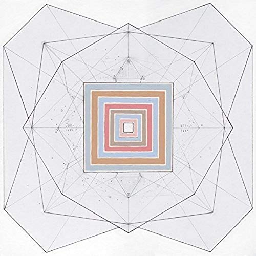 Geometric abstract artwork with nested squares and intersecting lines.