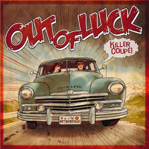 "Album cover art featuring a vintage car with two men inside."