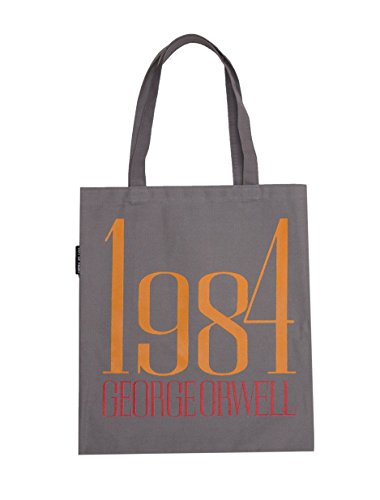 Gray tote bag with large orange “1984” and red “George Orwell” text.