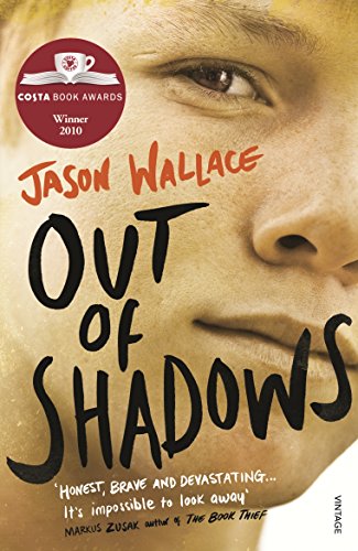 Book cover: close-up of a man’s face with bold title “Out of Shadows”.