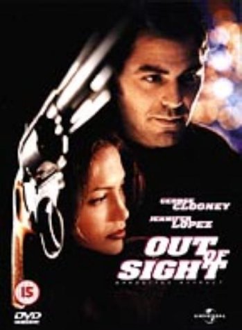 DVD cover for "Out of Sight" featuring George Clooney and Jennifer Lopez.