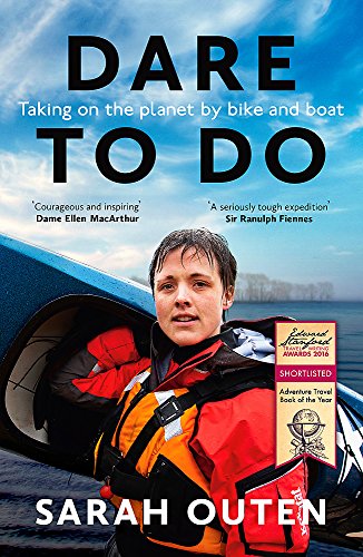 Book cover featuring Sarah Outen in a life vest by a blue kayak.