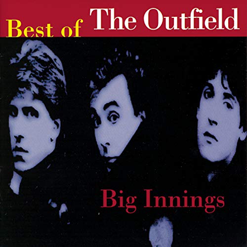 CD cover for The Outfield’s “Big Innings” featuring three band members.