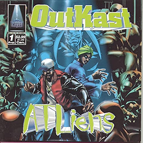 Outkast “Atliens” CD cover with two rappers and alien figures.