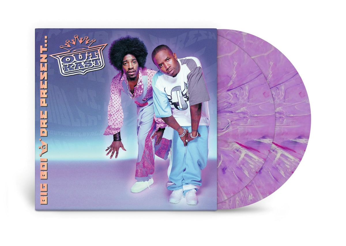 Outkast album cover and pink swirl vinyl record displayed together.