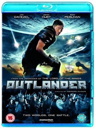 “Outlander” Blu-ray cover featuring a man with a sword against a stormy sky.
