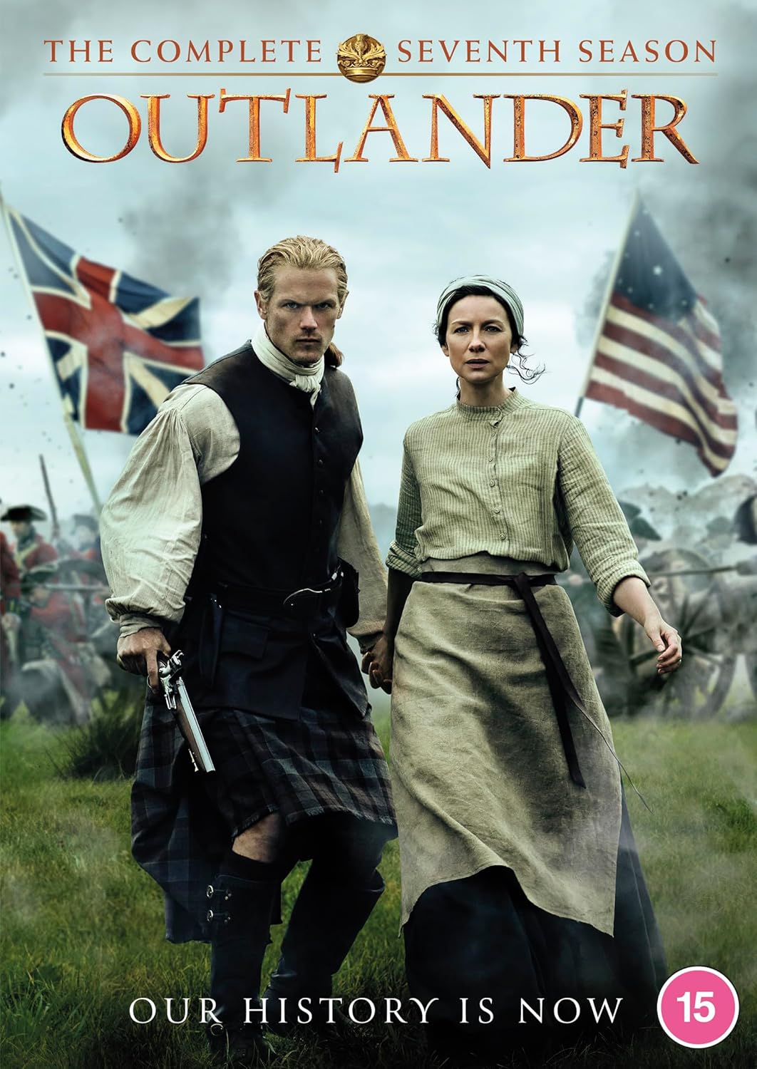 DVD case for Outlander Season 7 featuring a promotional image of the main cast.