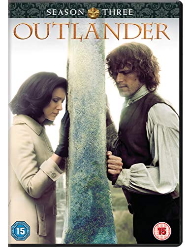 DVD cover for Outlander Season 3 featuring a man and woman touching a stone.