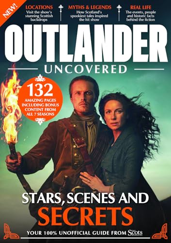 “Outlander Uncovered” book cover featuring actors Sam Heughan and Caitriona Balfe.