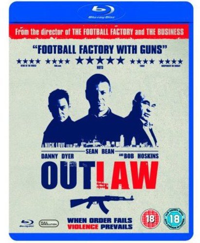 Blu-ray cover for Outlaw featuring silhouettes of three men and an assault rifle.