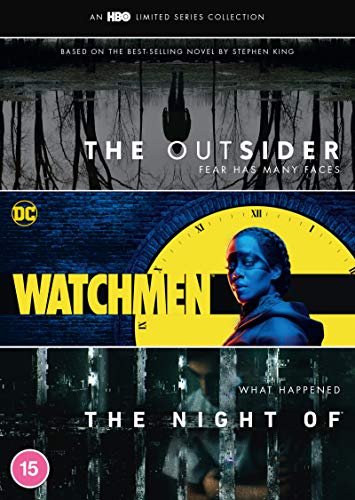 DVD cover featuring imagery from "The Outsider," "Watchmen," and "The Night Of.