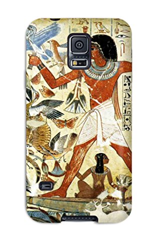 Phone case with an Egyptian-style mural of a pharaoh and birds.