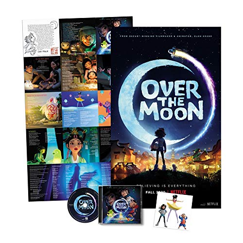"Animated movie cover featuring characters and a moon with 'Over the Moon' text."