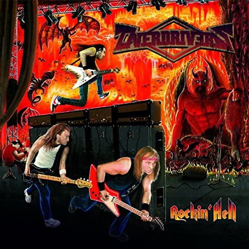 Heavy metal band Overdrivers album cover with demons and fiery stage.
