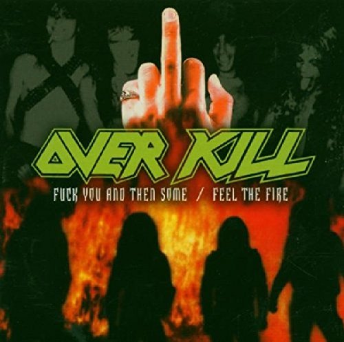 CD cover for Overkill, featuring a raised middle finger and flames.