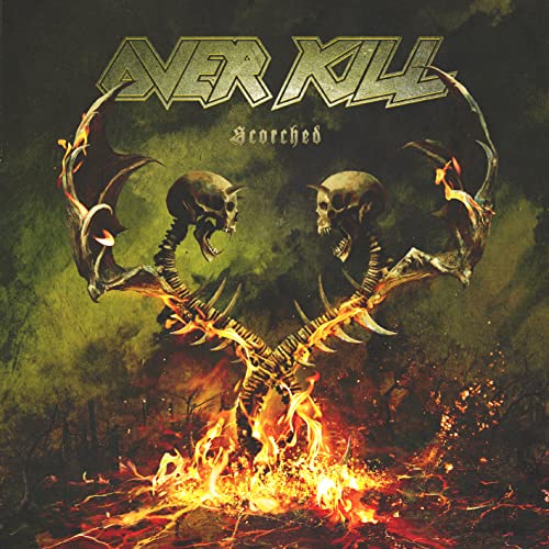 CD cover for Overkill’s “Scorched” featuring skulls and flames.