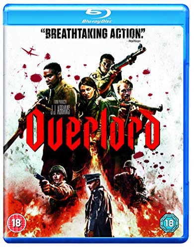 Blu-ray cover art for Overlord featuring soldiers in combat with fire and blood splatter.