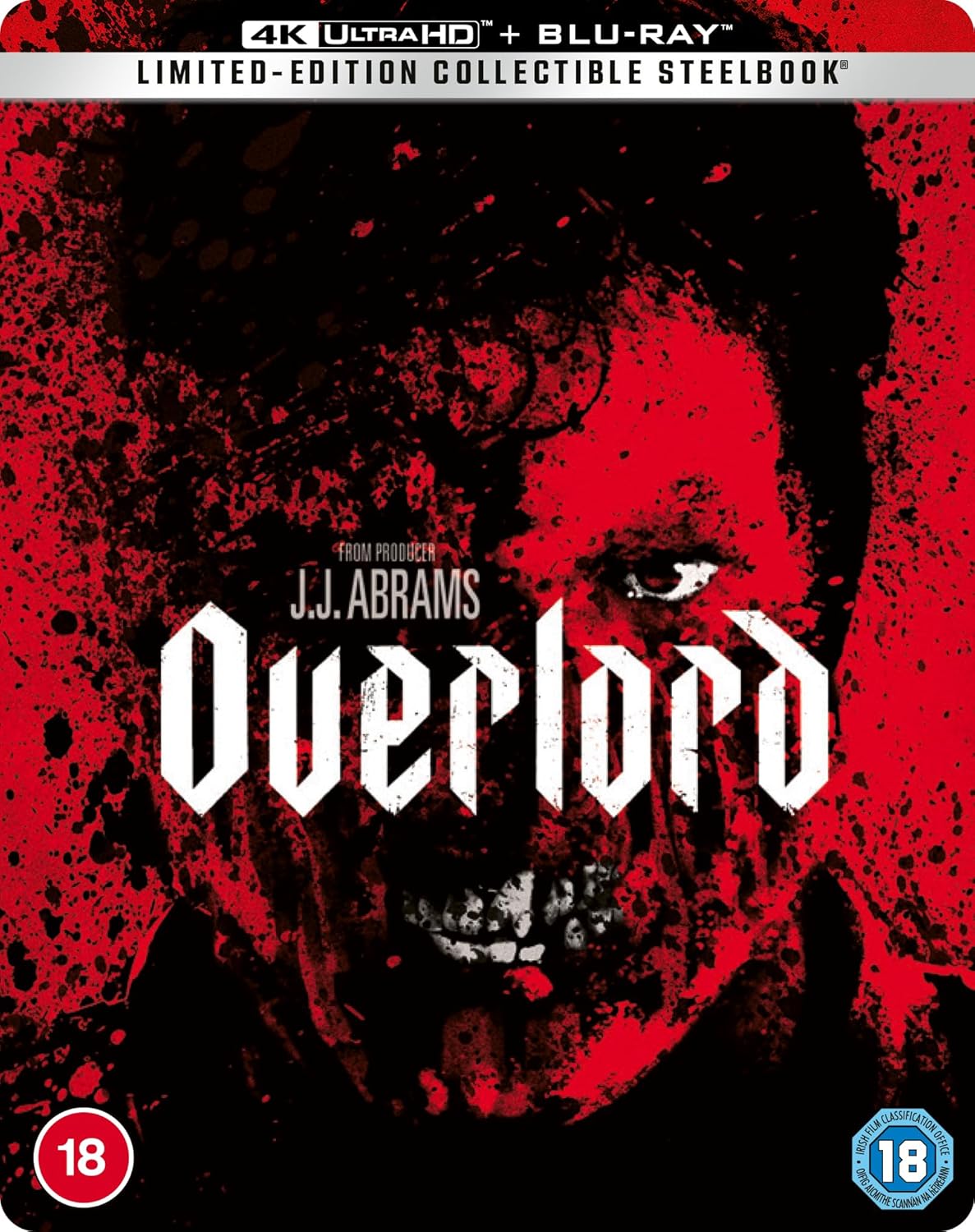 “Overlord” SteelBook Blu-ray cover with a soldier’s face and red splatter.