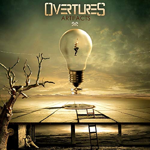 CD cover: a person balancing on a wire inside a large lightbulb.