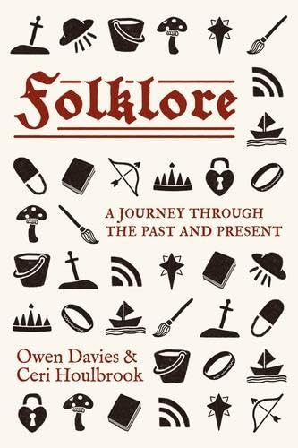 Book cover with the title Folklore and a pattern of small black thematic icons.