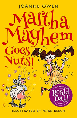 Book cover: “Martha Mayhem Goes Nuts!” with cartoon girl and squirrel.
