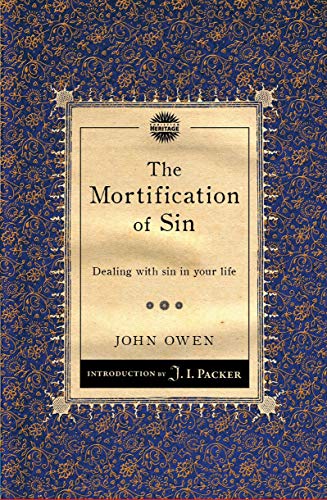 Book cover with ornate floral design and title "The Mortification of Sin.
