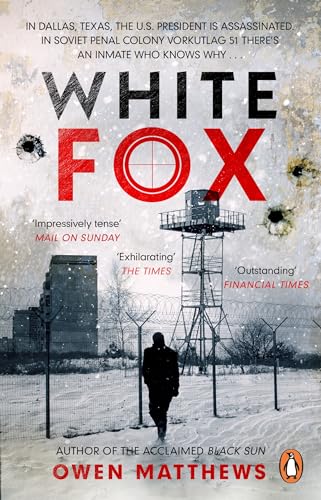 Book cover: "White Fox" with snowy landscape, watchtower, and silhouetted figure.
