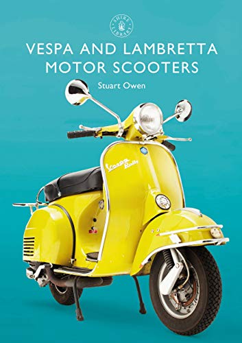 Yellow vintage Vespa scooter on book cover, titled “Vespa and Lambretta.”
