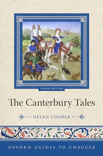 Book cover: “The Canterbury Tales” with medieval illustration of riders on horseback.