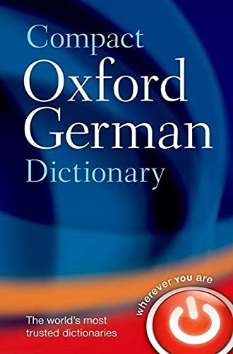 Blue cover of "Compact Oxford German Dictionary" with white text and logo.