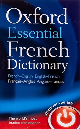 Cover of the Oxford Essential French Dictionary, blue with white text.