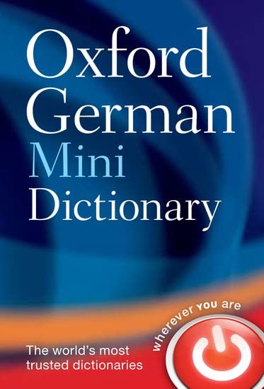 Blue cover of "Oxford German Mini Dictionary" with logo and text.