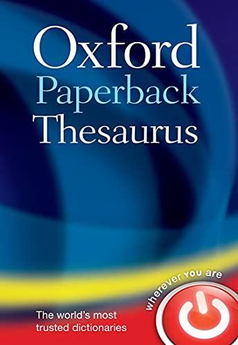 Cover of the Oxford Paperback Thesaurus with blue background and a power button icon.