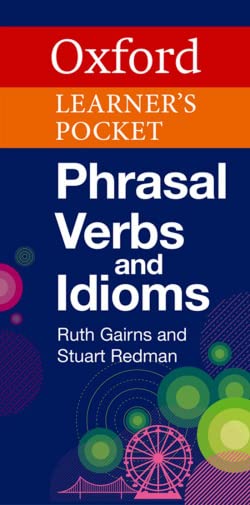 Blue and orange cover of "Oxford Learner's Pocket Phrasal Verbs and Idioms" book.