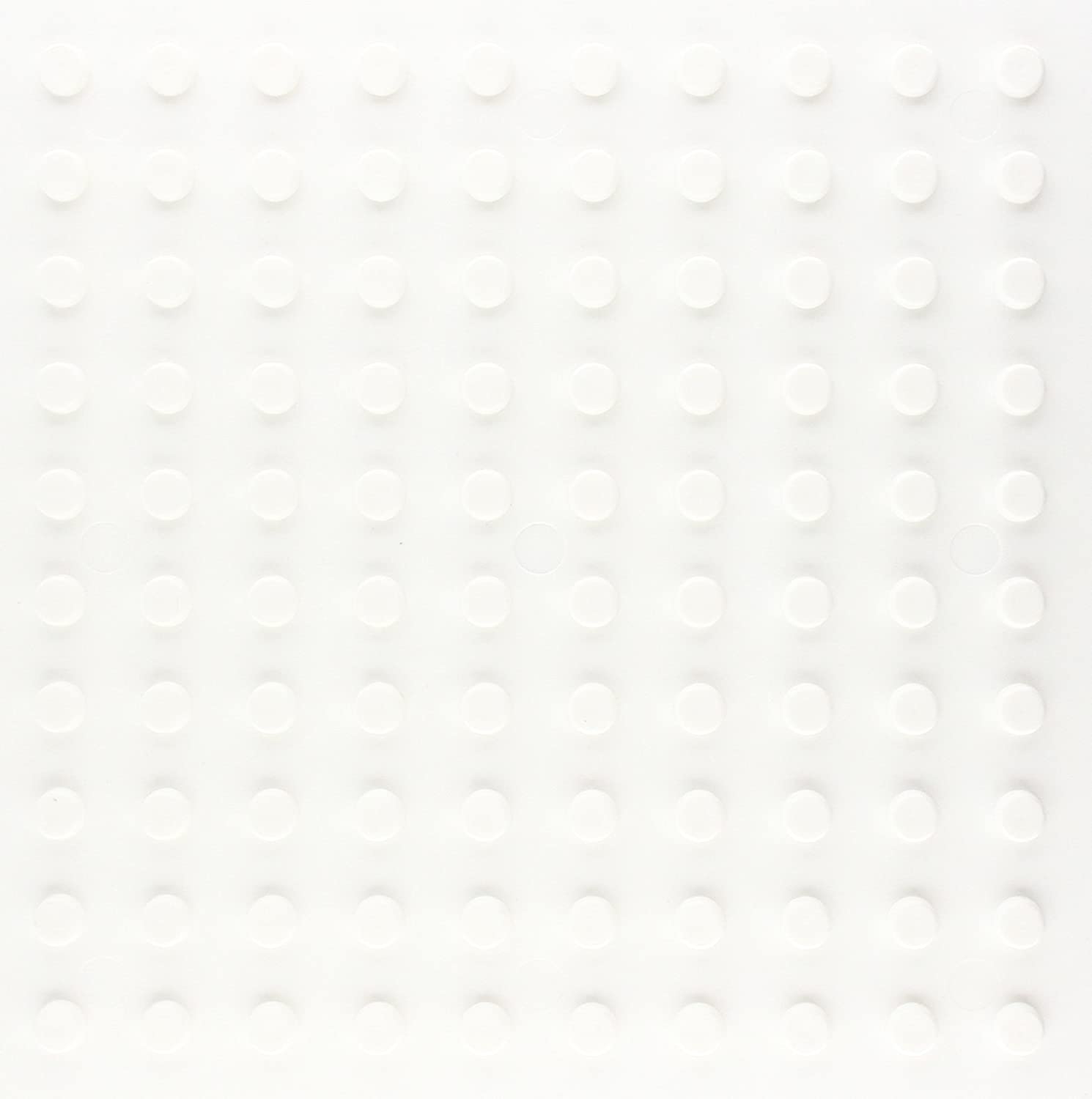 White square grid with 100 raised circular pegs, evenly spaced, on a flat surface.