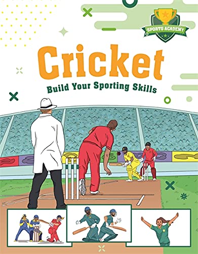 Cricket book cover with illustration of players on a field.