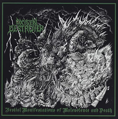 Dark album cover with monstrous creature and green text on black background.
