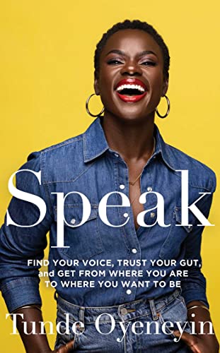 Book cover: smiling Black woman in denim with bold "Speak" title.