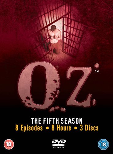 DVD cover for "Oz: Season 5" with a prisoner in a cell.