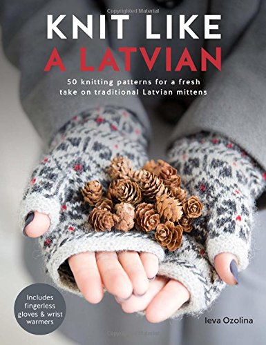 Book cover with hands holding knitted mittens and pinecones.