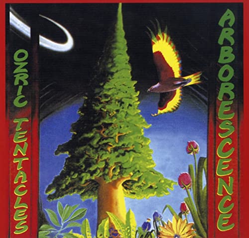 Album cover art featuring a large central pine tree, a flying bird, and flowers.