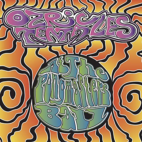 Psychedelic album cover with swirling orange background and stylized purple and green text.
