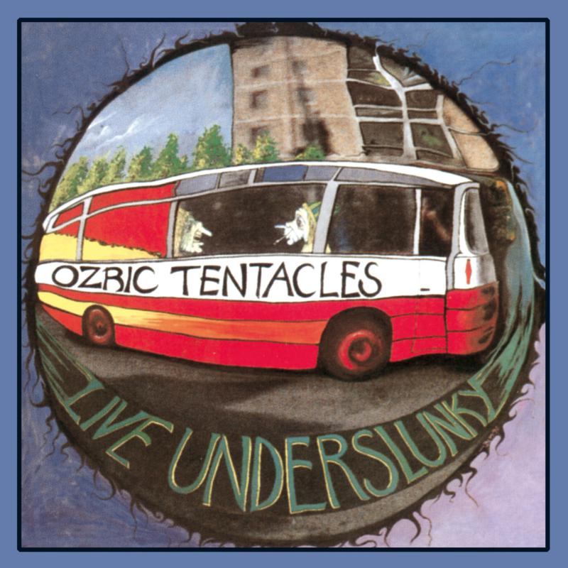 CD cover for Ozric Tentacles’ “Live Underslunky” featuring a red bus.