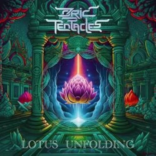 Album cover for Ozric Tentacles’ “Lotus Unfolding” featuring a pink lotus flower.