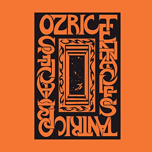 Orange and black album cover featuring stylized text framing a central space scene.