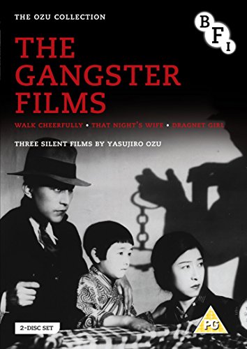 DVD cover for Ozu’s “The Gangster Films” featuring black and white stills.