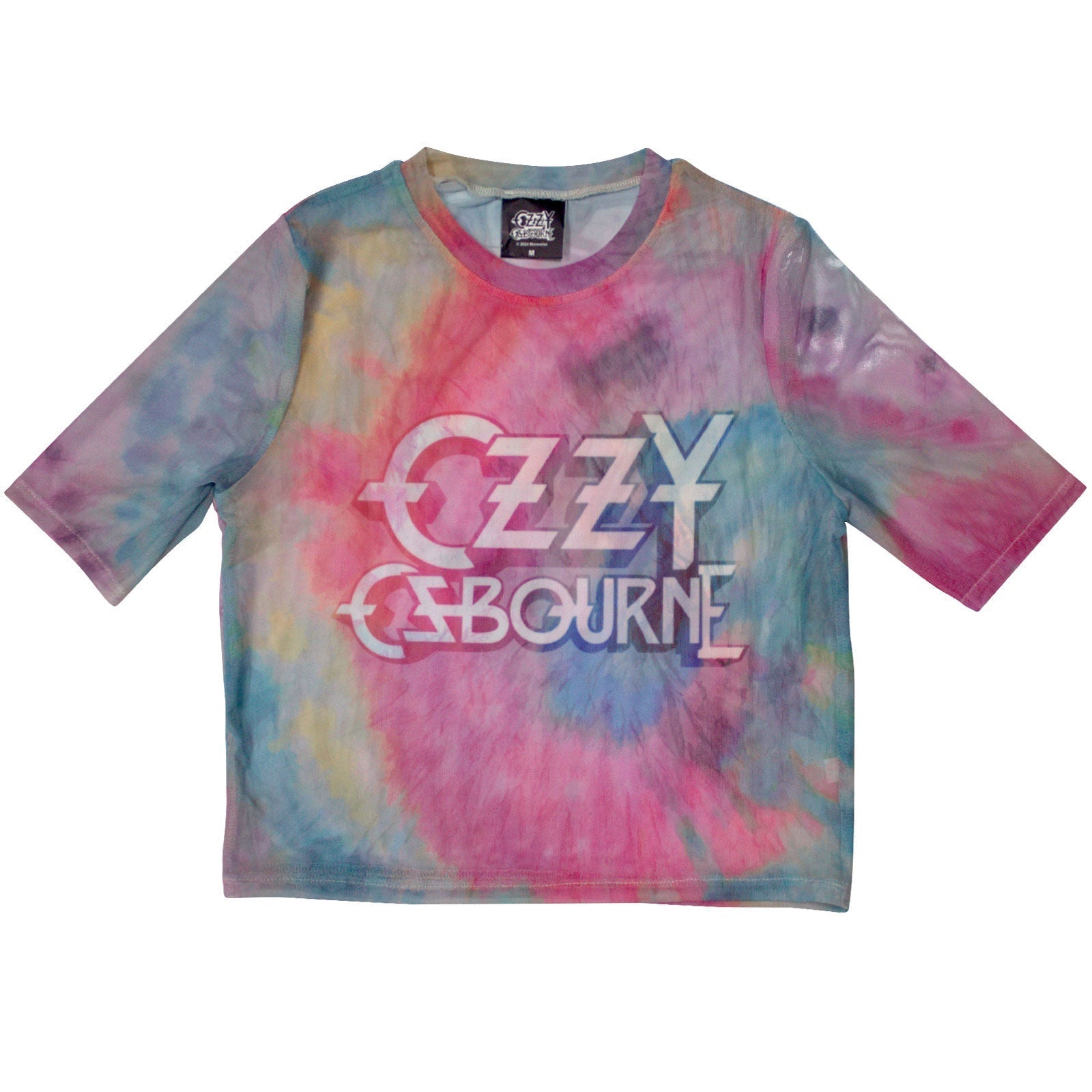 Black mesh crop top with Ozzy Osbourne logo, size X-Large.