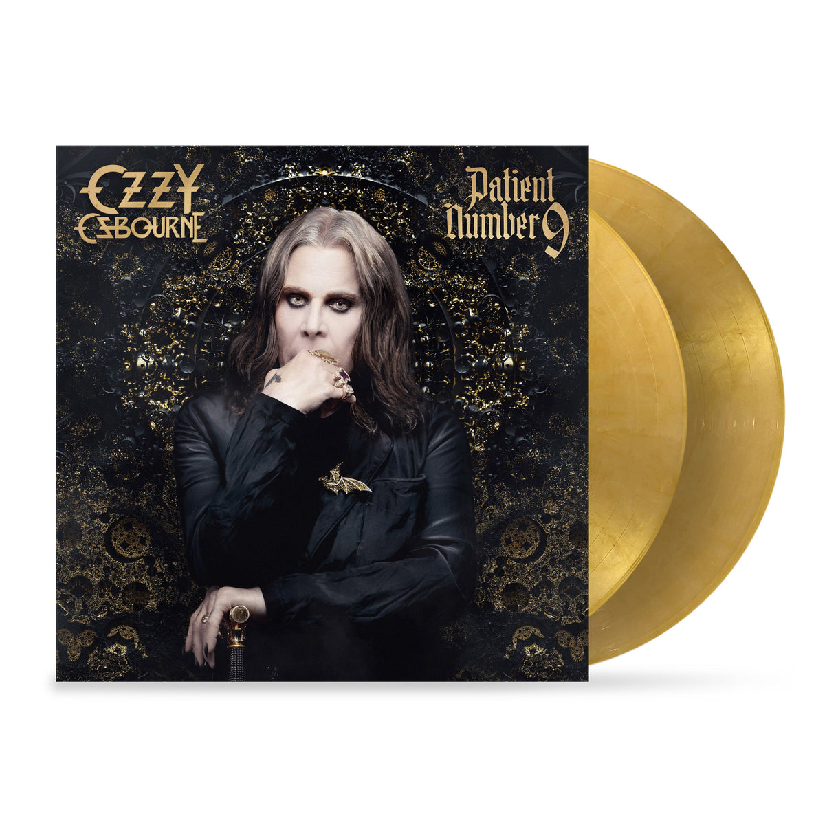 Ozzy Osbourne’s “Patient Number 9” vinyl album cover featuring his portrait.